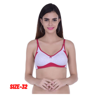 Women's Cotton Non Padded Daily Workout Sports Gym Bra Size 32 Red Color