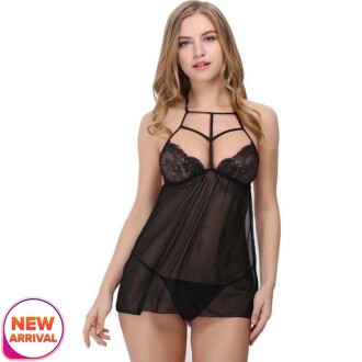 Women's Blended Solid Babydoll Lingerie Free Size Black Color