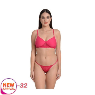 Bra and Panty Set for Women Lace Bralette Lingerie Set Sexy Two Piece Lace Lingerie Bridal Bra Panties Set Size 32 Pink Color