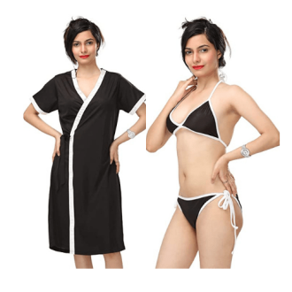 Combo Lingerie Set with Robe and Bikini Bra Panty
