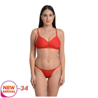 Bra and Panty Set for Women Lace Bralette Lingerie Set Sexy Two Piece Lace Lingerie Bridal Bra Panties Set Size 34 Red Color