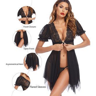 Lingerie for Women Lace Babydoll Sleepwear Chemise V Neck Mesh Sleepwear Sling Dress Sexy Babydoll Lingerie Honeymoon/First Night/Anniversary Bridal Nightdress Free Size Black Color