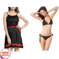 Combo Set of Sexy and Stylish Lingerie Babydoll with Robe and Bra panty set Black color
