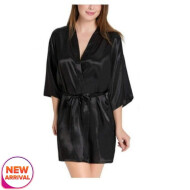 Satin Robe Babydoll Dress Women Nightwear Satin Night suit for Women Room Nighty Hot & Sexy Lingerie for Honeymoon Free Size Black Color