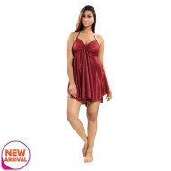 Sexy and Beautiful Satin Blend Babydoll Dress Free Size Rose Red Color