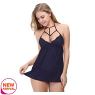 Super Soft and Sexy Babydoll Lingerie Set with G String Panty Free Size Blue Color