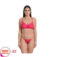 Bra and Panty Set for Women Lace Bralette Lingerie Set Sexy Two Piece Lace Lingerie Bridal Bra Panties Set Size 32 Pink Color