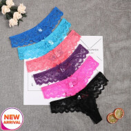 Combo Set Of 6 Women's Thinnest Fabric Bow Lace Cheeky Thongs Panty Underwear Set Free Size Multicolor