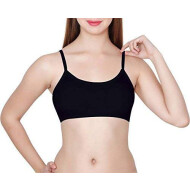 Women Padded Cotton Sports 6 Strap Fancy Bra Full Adjustable Straps Free Size Black Color