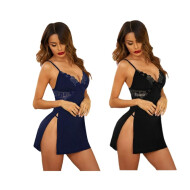 Combo Set of Cotton Women Lingerie Lace Chemise Sexy Nightgown Lace Sling Dress Sexy Babydoll Lingerie Honeymoon/First Night/Anniversary Free Size Navy Blue and Black Color