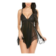 Nightwear Babydoll Lingerie for Women Women's Babydoll Nightwear for Honeymoon Babydoll Dress Honeymoon Lingerie Babydoll Lace Sleepwear Free Size Black Color