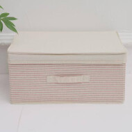 XimiVogue Small-Sized Ramie Cotton Striped Storage Box