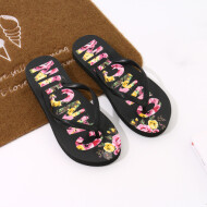 Ximi Vogue Black Floral Letters Print Flip Flops for Women