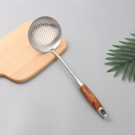 XimiVogue Silver 304 Stainless Steel Skimmer Ladle With Wooden Handle