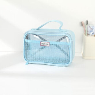 Ximi Vogue Blue Simple Style Mesh Toiletries Storage Organizer Bag With Carrying Strap For Women